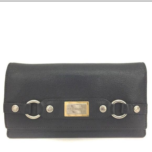 Authentic DOLCE&GABBANA Logo Plate Leather Bifold Long Wallet. - Picture 1 of 8